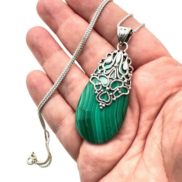 QVC Doug Paulus DP Womens Necklace Sterling Silver Malachite Pendant - Picture 3 of 5